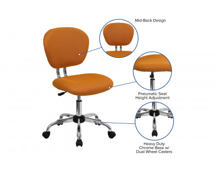 BLNK Beverly Mid-Back Mesh Padded Swivel Task Office Chair with Chrome Base - Orange