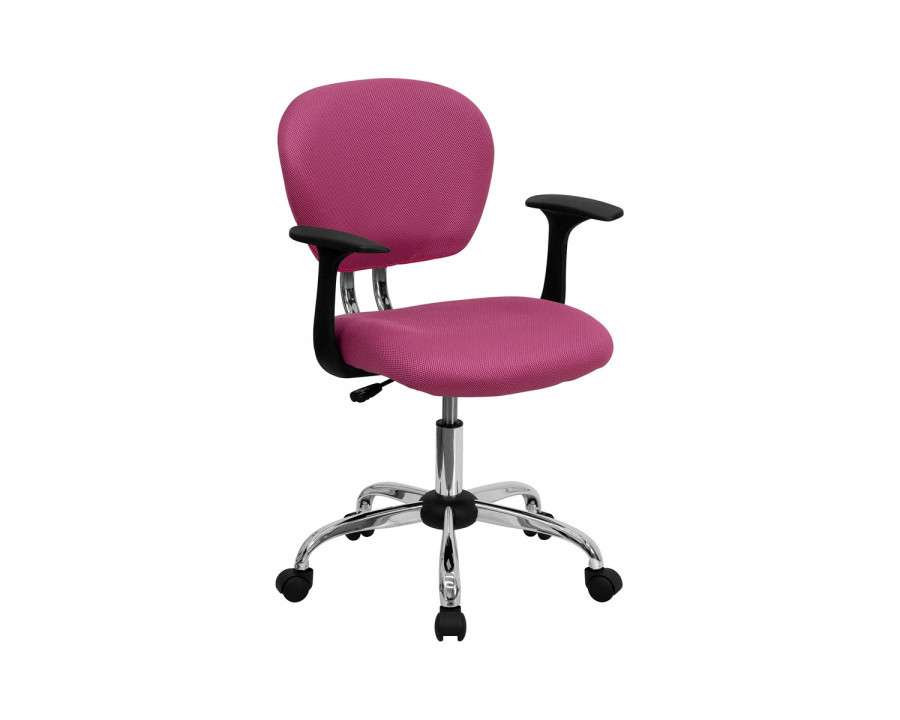 BLNK Beverly Mid-Back Mesh Padded Swivel Task Office Chair with Chrome Base - Pink, with Arms