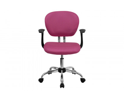 BLNK Beverly Mid-Back Mesh Padded Swivel Task Office Chair with Chrome Base - Pink, with Arms