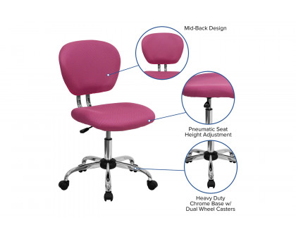 BLNK Beverly Mid-Back Mesh Padded Swivel Task Office Chair with Chrome Base - Pink