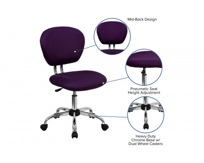 BLNK Beverly Mid-Back Mesh Padded Swivel Task Office Chair with Chrome Base - Purple