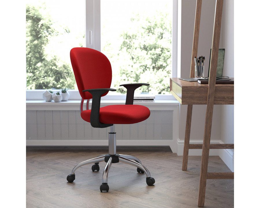 BLNK Beverly Mid-Back Mesh Padded Swivel Task Office Chair with Chrome Base - Red, with Arms