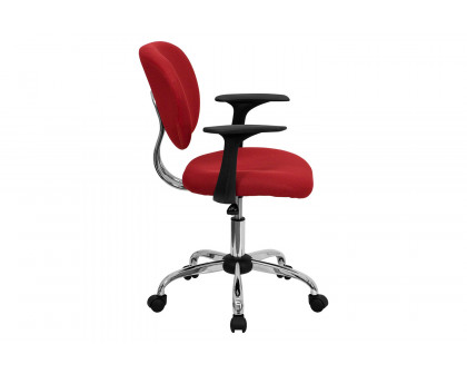 BLNK Beverly Mid-Back Mesh Padded Swivel Task Office Chair with Chrome Base - Red, with Arms