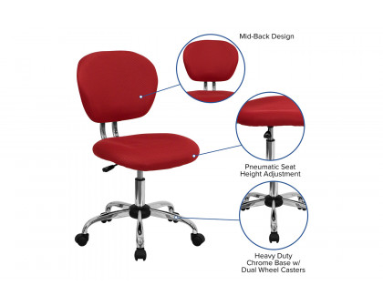 BLNK Beverly Mid-Back Mesh Padded Swivel Task Office Chair with Chrome Base - Red