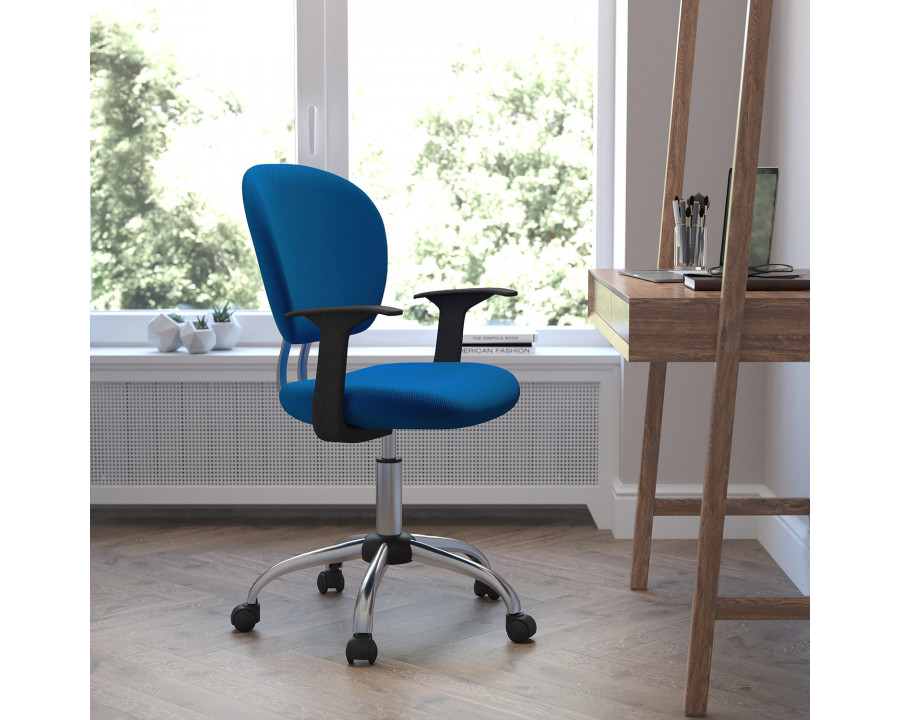 BLNK Beverly Mid-Back Mesh Padded Swivel Task Office Chair with Chrome Base - Turquoise, with Arms