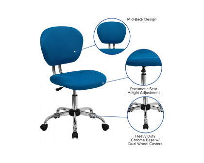 BLNK Beverly Mid-Back Mesh Padded Swivel Task Office Chair with Chrome Base - Turquoise