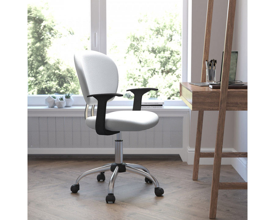 BLNK Beverly Mid-Back Mesh Padded Swivel Task Office Chair with Chrome Base - White, with Arms