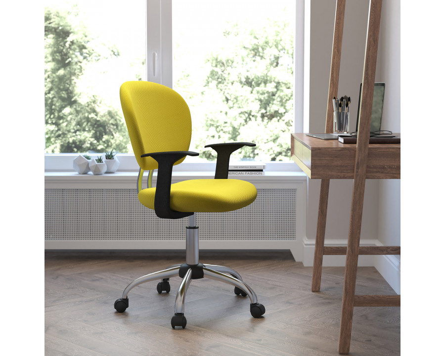 BLNK Beverly Mid-Back Mesh Padded Swivel Task Office Chair with Chrome Base - Yellow, with Arms