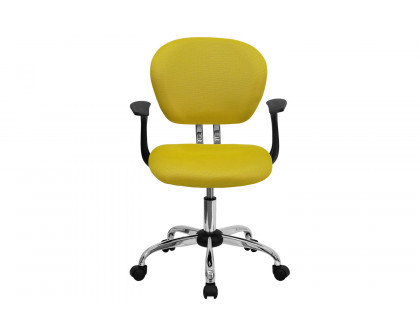 BLNK Beverly Mid-Back Mesh Padded Swivel Task Office Chair with Chrome Base - Yellow, with Arms