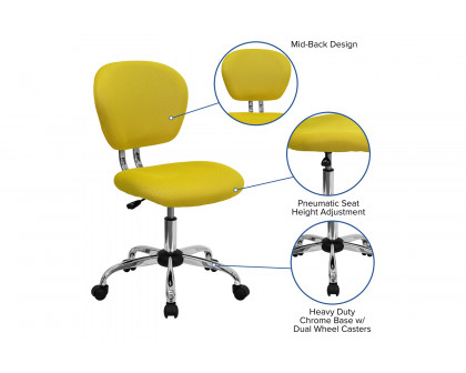 BLNK Beverly Mid-Back Mesh Padded Swivel Task Office Chair with Chrome Base - Yellow