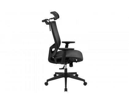 BLNK Layla Ergonomic Mesh Office Chair with Synchro-Tilt, Pivot Adjustable Headrest, Lumbar Support, Coat Hanger and Adjustable Arms - Black