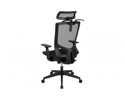 BLNK Layla Ergonomic Mesh Office Chair with Synchro-Tilt, Pivot Adjustable Headrest, Lumbar Support, Coat Hanger and Adjustable Arms - Black