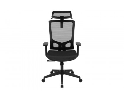 BLNK Layla Ergonomic Mesh Office Chair with Synchro-Tilt, Pivot Adjustable Headrest, Lumbar Support, Coat Hanger and Adjustable Arms - Black