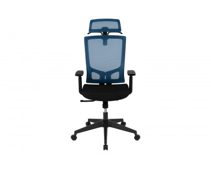 BLNK Layla Ergonomic Mesh Office Chair with Synchro-Tilt, Pivot Adjustable Headrest, Lumbar Support, Coat Hanger and Adjustable Arms - Blue/Black