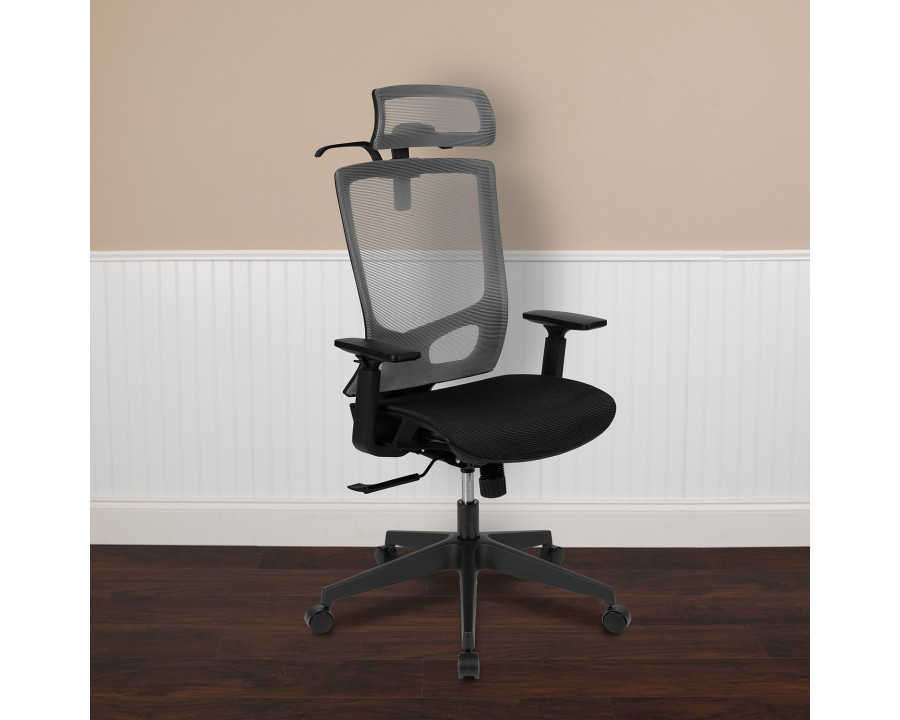 BLNK - Ergonomic Mesh Office Chair with Synchro-Tilt, Pivot Adjustable Headrest, Lumbar Support, Coat Hanger and Adjustable Arms