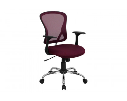 BLNK Alfred Mid-Back Mesh Swivel Task Office Chair with Chrome Base and Arms - Burgundy