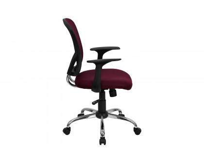 BLNK Alfred Mid-Back Mesh Swivel Task Office Chair with Chrome Base and Arms - Burgundy