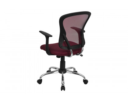 BLNK Alfred Mid-Back Mesh Swivel Task Office Chair with Chrome Base and Arms - Burgundy