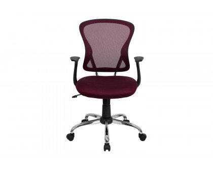 BLNK Alfred Mid-Back Mesh Swivel Task Office Chair with Chrome Base and Arms - Burgundy