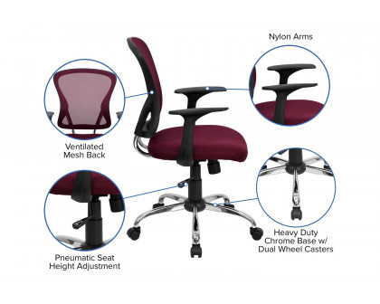 BLNK Alfred Mid-Back Mesh Swivel Task Office Chair with Chrome Base and Arms - Burgundy