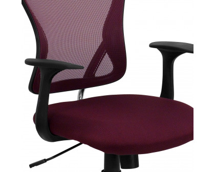 BLNK Alfred Mid-Back Mesh Swivel Task Office Chair with Chrome Base and Arms - Burgundy