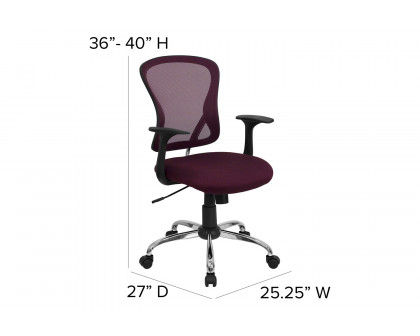 BLNK Alfred Mid-Back Mesh Swivel Task Office Chair with Chrome Base and Arms - Burgundy