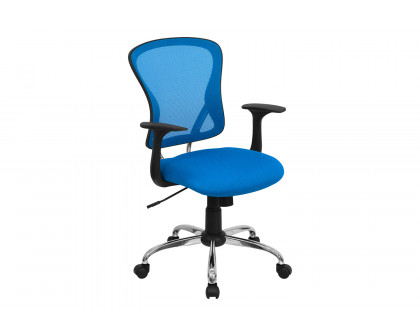 BLNK Alfred Mid-Back Mesh Swivel Task Office Chair with Chrome Base and Arms - Blue