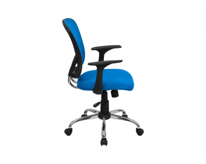 BLNK Alfred Mid-Back Mesh Swivel Task Office Chair with Chrome Base and Arms - Blue