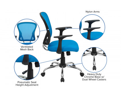 BLNK Alfred Mid-Back Mesh Swivel Task Office Chair with Chrome Base and Arms - Blue