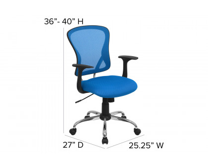 BLNK Alfred Mid-Back Mesh Swivel Task Office Chair with Chrome Base and Arms - Blue