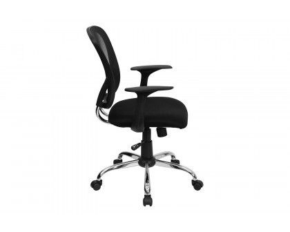 BLNK Alfred Mid-Back Mesh Swivel Task Office Chair with Chrome Base and Arms - Black