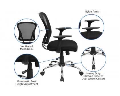 BLNK Alfred Mid-Back Mesh Swivel Task Office Chair with Chrome Base and Arms - Black