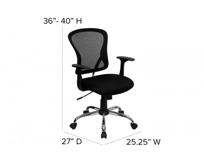 BLNK Alfred Mid-Back Mesh Swivel Task Office Chair with Chrome Base and Arms - Black