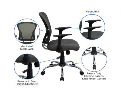 BLNK Alfred Mid-Back Mesh Swivel Task Office Chair with Chrome Base and Arms - Dark Gray