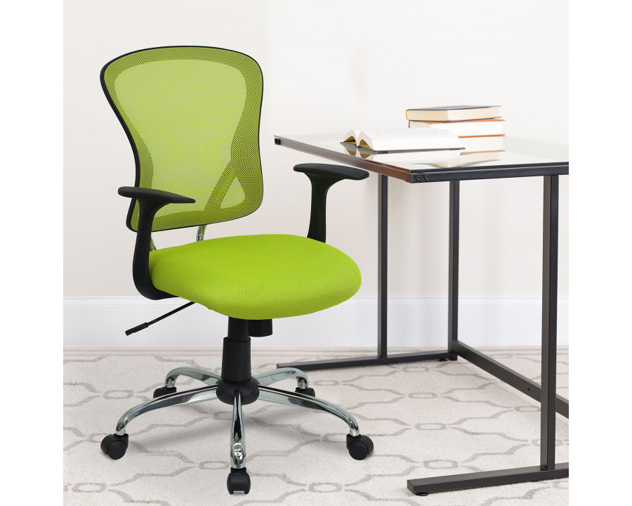 BLNK Alfred Mid-Back Mesh Swivel Task Office Chair with Chrome Base and Arms - Green