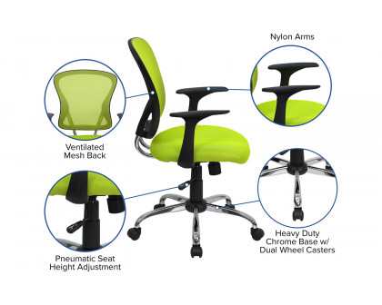 BLNK Alfred Mid-Back Mesh Swivel Task Office Chair with Chrome Base and Arms - Green