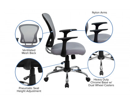 BLNK Alfred Mid-Back Mesh Swivel Task Office Chair with Chrome Base and Arms - Gray