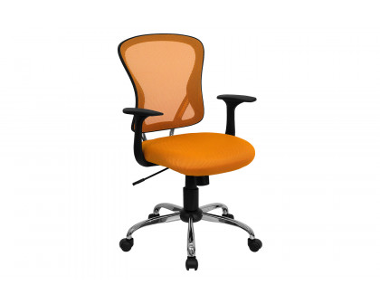 BLNK Alfred Mid-Back Mesh Swivel Task Office Chair with Chrome Base and Arms - Orange