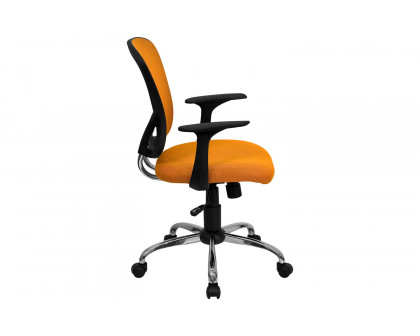 BLNK Alfred Mid-Back Mesh Swivel Task Office Chair with Chrome Base and Arms - Orange