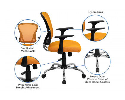 BLNK Alfred Mid-Back Mesh Swivel Task Office Chair with Chrome Base and Arms - Orange