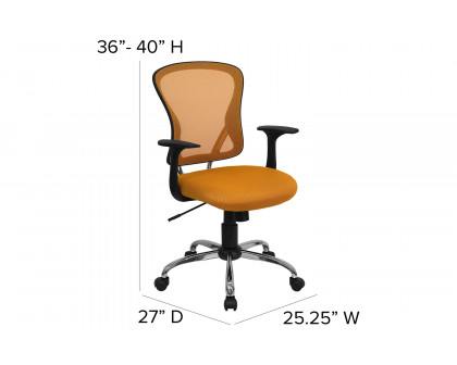 BLNK Alfred Mid-Back Mesh Swivel Task Office Chair with Chrome Base and Arms - Orange