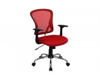 BLNK Alfred Mid-Back Mesh Swivel Task Office Chair with Chrome Base and Arms - Red