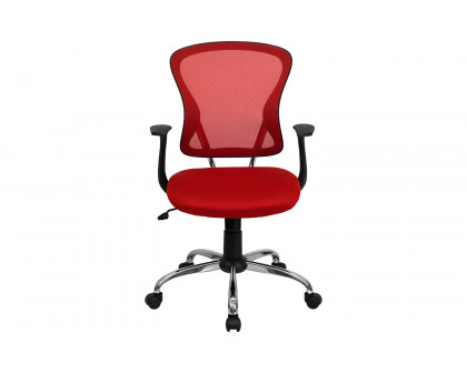 BLNK Alfred Mid-Back Mesh Swivel Task Office Chair with Chrome Base and Arms - Red