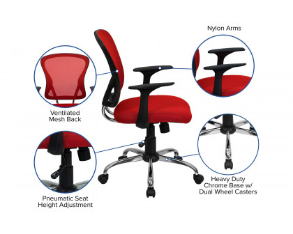 BLNK Alfred Mid-Back Mesh Swivel Task Office Chair with Chrome Base and Arms - Red