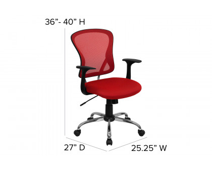 BLNK Alfred Mid-Back Mesh Swivel Task Office Chair with Chrome Base and Arms - Red