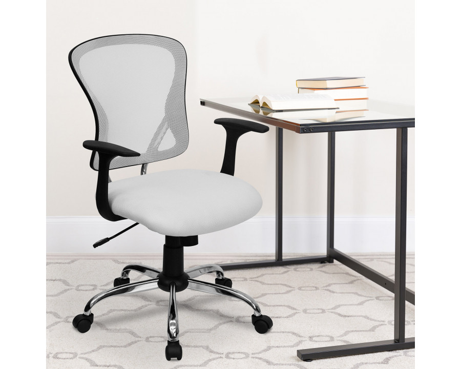 BLNK Alfred Mid-Back Mesh Swivel Task Office Chair with Chrome Base and Arms - White