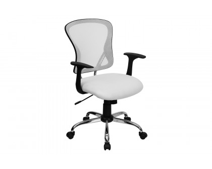 BLNK Alfred Mid-Back Mesh Swivel Task Office Chair with Chrome Base and Arms - White