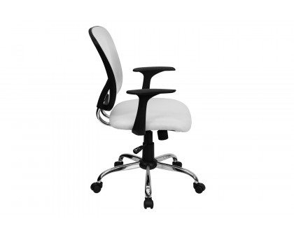 BLNK Alfred Mid-Back Mesh Swivel Task Office Chair with Chrome Base and Arms - White