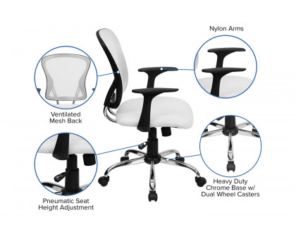 BLNK Alfred Mid-Back Mesh Swivel Task Office Chair with Chrome Base and Arms - White