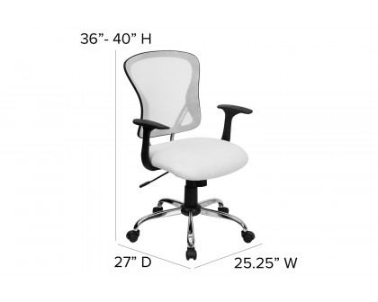 BLNK Alfred Mid-Back Mesh Swivel Task Office Chair with Chrome Base and Arms - White